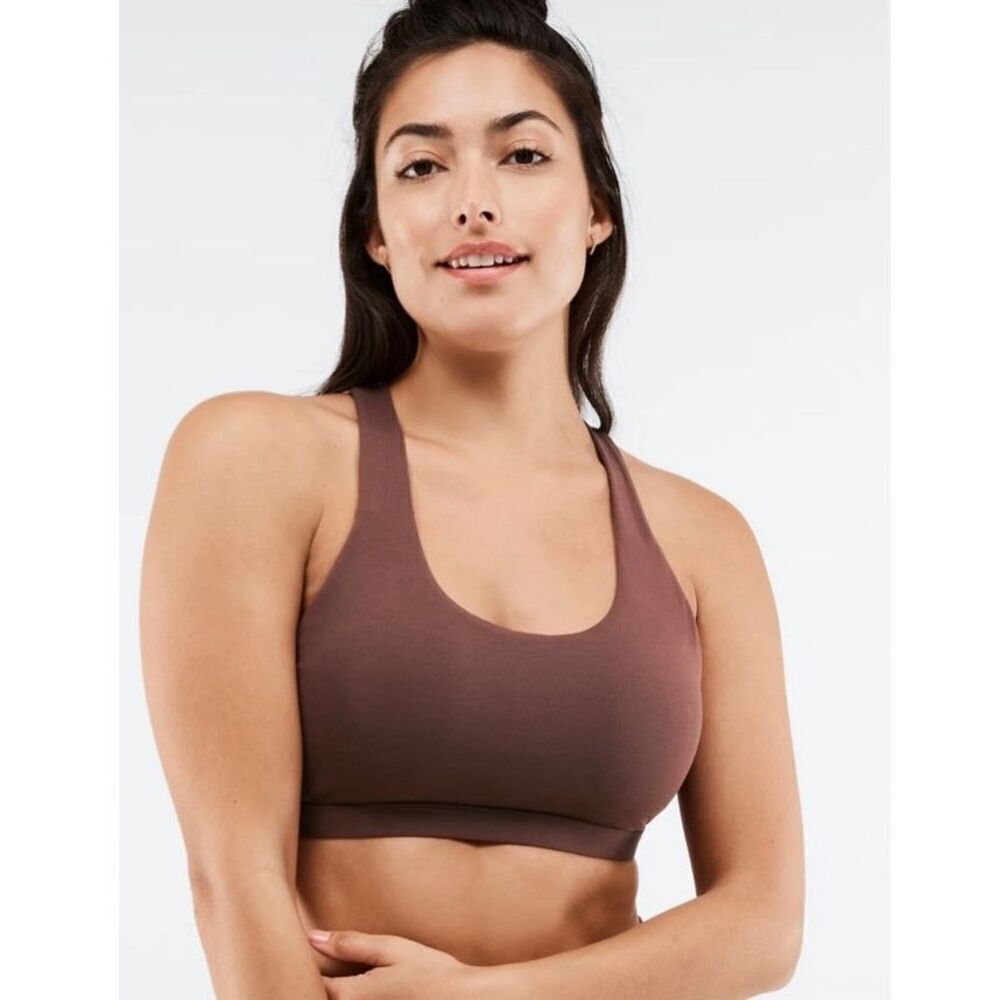 Fabletics Boost Medium Impact Sports Bra Brown Maroon Pink Melon Size Lg NWOT - Picture 3 of 13